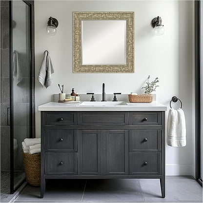 Amanti Art Silver Bathroom Mirror for Over Sink, 27x27 Luxe Antique Silver Square Vanity Mirror, Medium Traditional Frame, Hangs Horizonally and Vertically, Bathroom Wall Decor, Beveled Edge