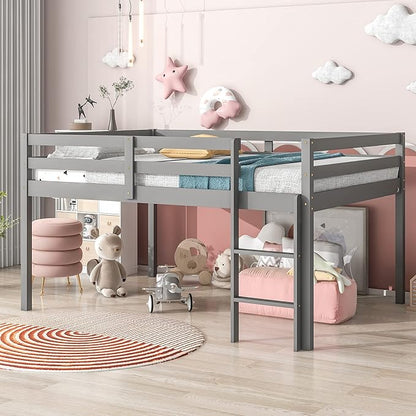 HomSof Full Loft Bed with Guard Rail & Ladder,No Box Spring Needed,Easy Assembly,Grey