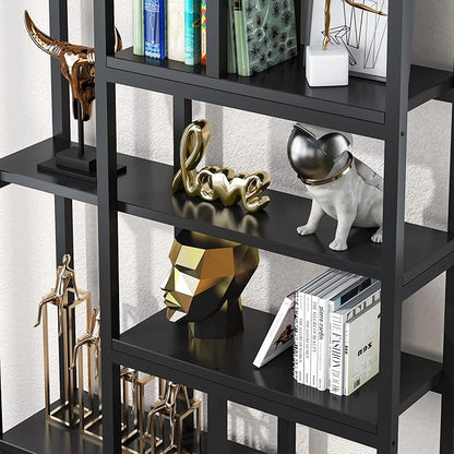 Tribesigns 79 Inch Bookshelf, 7-Tier Tall Bookcase with 10-Open Shelf, Wood and Metal Book Shelf Storage Shelves for Bedroom, Living Room and Home Office, Black