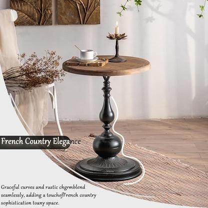 Round End Table Living Room, Vintage Side Table, Farmhouse Pedestal Table for Bedroom, Retro Wood Accent Tables for Home Decor, Patio Black