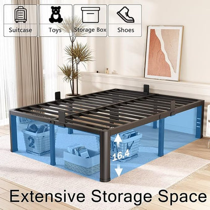 FUIOBYVV 18 Inch Full Bed Frame with Rounded Corner and Headboard Hole Mattress Retainers 3500 LBS Metal Heavy Duty Steel Slats Support No Box Spring Needed Platform Noise Free Easy Assembly