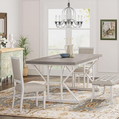 Tribesigns Farmhouse Dining Table for 6 People, 70.8-Inch Rectangular Wood Dining Table, Rustic Kitchen Table with Heavy Duty Metal Legs for Dining Room(Grey)
