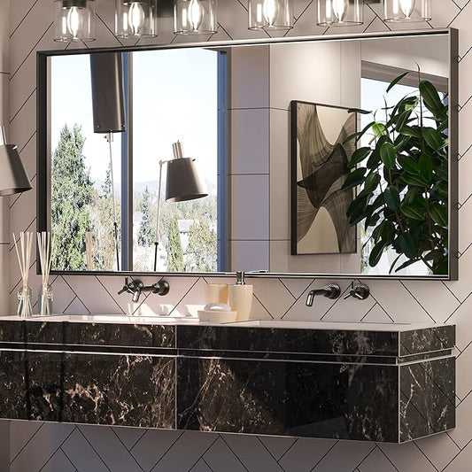 Keonjinn Black Bathroom Mirror 60 x 30 Inch, Large Matte Black Rectangular Wall Mirror for Bathroom Sink, Metal Frame Farmhouse Mirrors, Wall-Mounted Vaniy Mirrors(Horizontal/Vertical)