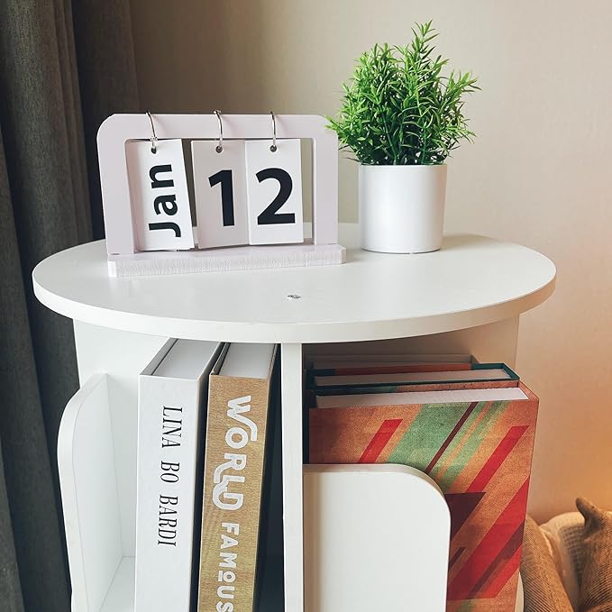 Heehee Rotating Bookshelf 360 Display Floor Standing Bookcase Storage Rack for Kids&Adults Multi-Functional Bookshelf Organizer (White (4-Tier))