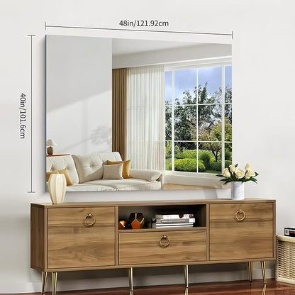 Frameless Mirror, 40x48 Inch Large Bathroom Mirrors for Wall Over Sink, Upgraded Shatterproof Vanity Mirror with Polished Edge for Bathroom,Bedroom,Living Room and Entryway