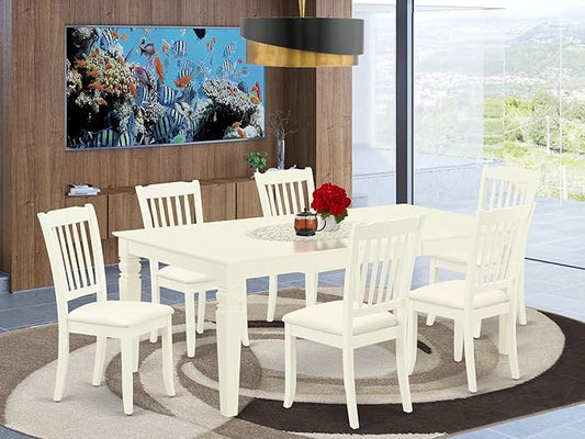 East West Furniture LGDA7-LWH-C 7 Piece Modern Dining Table Set Consist of a Rectangle Wooden Table with Butterfly Leaf and 6 Linen Fabric Dining Room Chairs, 42x84 Inch, Linen White