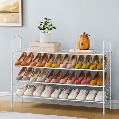 Hoctieon 4 Tier Mesh Style Shoe Rack, Entryway Shoe Shelf, Shoe Storage Organizer, Shoe Rack for Closet, Space Save for Bathroom, Garage, Hallway, Bedroom, Living Room, White