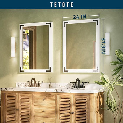 TETOTE 24 x 32 White Wood Mirror for Bathroom Wall/Bedroom/Living Room/Entryway Farmhouse Rustic Wall Mirror for Over Sink Waterproof (Horizontal/Vertical Mounted)