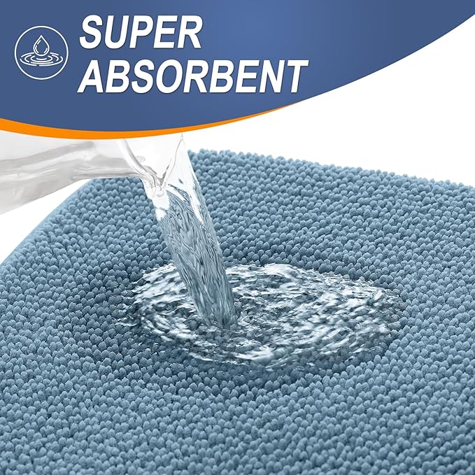 OLANLY Thick Memory Foam Bath Mat Rug 44x24, Extra Soft Absorbent Bathroom Rug, Quick Dry Bath Mats, Non-Slip, Machine Washable Carpet for Bathroom, Tub and Shower, Home Decor Accessories, Airy Blue
