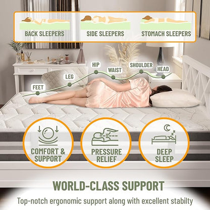 Ottomanson Twin XL 12" Hybrid Mattress - Meditation Antistatic Quilted Cover - Made in USA - Firm Support - Individually Pocketed Coils & CertiPUR-US Foam - Fiberglass-Free - Bed in a Box