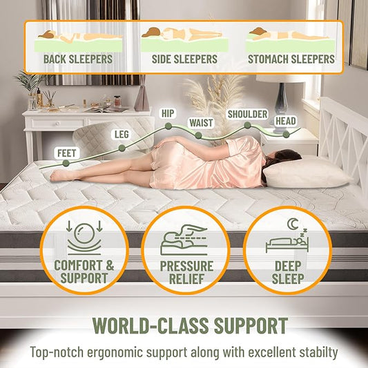 Ottomanson Twin XL 12" Hybrid Mattress - Meditation Antistatic Quilted Cover - Made in USA - Firm Support - Individually Pocketed Coils & CertiPUR-US Foam - Fiberglass-Free - Bed in a Box