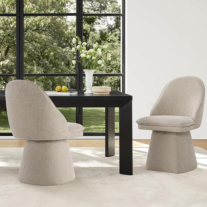 Swivel Dining Chairs Modern Desk Chair Upholstered Linen Fabric Side Chair for Kitchen Dining Room Bedroom,Khaki,4 Box