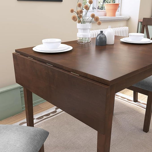 Merax Farmhouse Wooden Dining Set of 3, 45.6 inch Extendable Kitchen Table with Drop Leaf, 2 Chairs with Backrest for Small Space, Easy Assemble Brown
