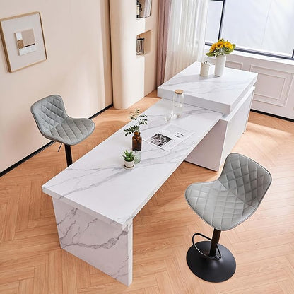 YOUNUOKE Bar Stools Set of 2 Faux Leather Barstools with Back Modern Swivel Counter Height Stools Adjustable Tall Bar Chairs for Kitchen Islands, Lattice Grey