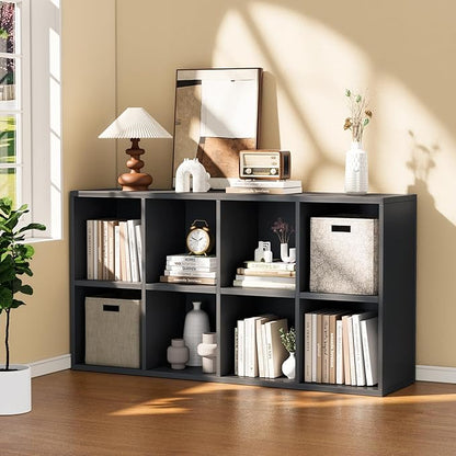 YESHOMY 8 Black Cube Bookcase, Open Frame 2-Tier Book Shelf, Bookshelf Storage Organizer with Adjustable Shelves for Organization, Room Decor
