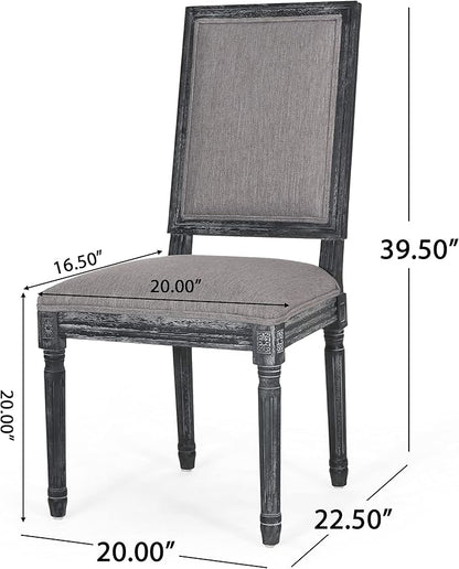 Christopher Knight Home Regina French Country Dining Chairs Set of 2, Wooden Dining Room Chair, High Back Kitchen Side Chair, Fabric Upholstered Armless Extra Seat, Gray