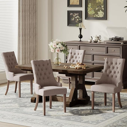 COLAMY Wingback Upholstered Side Dining Room Chairs Set of 4, Fabric Dining Chairs with Tufted Button, Living Room Chairs for Home Kitchen, Taupe