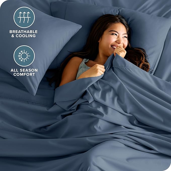 Bare Home Ultra-Soft Full XL Sheet Set - Luxury 1800 - Hydro-Brushed - Deep Pockets - Easy Fit - 4 Piece Set - Bedding Sheets & Pillowcases (Full XL, Bering Sea)