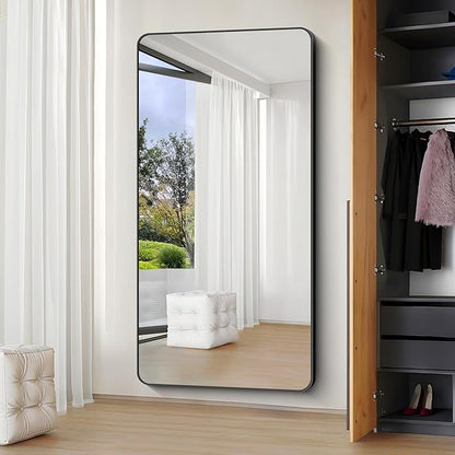 Large Bathroom Mirror 72x36 inch, Black Rectangle Mirrors with Metal Frame, Rounded Corner Rectangular Mirror for Bathroom, Oversized Wall Mounted Mirror for Over Sinks Living Room Bedroom