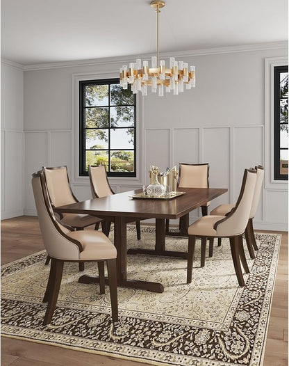 Manhattan Comfort Grand Avenue Faux Leather Dining Chairs, Parsons Accent Furniture with Padded Wingback Seat and Solid Beech Wood Frame, Set of 2, Tan