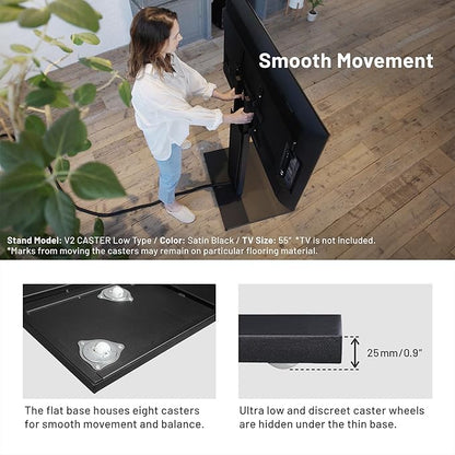 WALL V2 Caster High Type | Minimalist Rolling TV Stand for 32–60 Inch | Walnut | Portable, Space Saving, Height Adjustable, No Drill | for Living Room and Bedroom | Japanese Design & Engineering