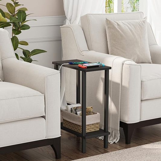 TUTOTAK Small Side Table, Narrow End Table, Skinny Sofa Table, Slim Nightstand, Couch Table, Living Room, Bed Room, Black TB01BK062