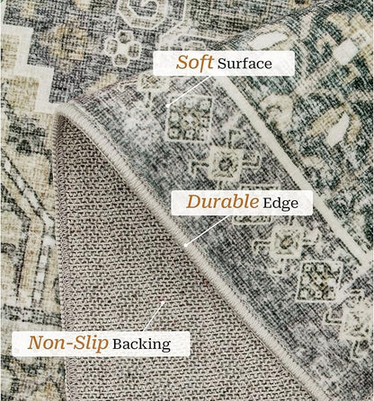 zesthome 8x10 Area Rugs for Living Room,Non-Slip Backing Washable Rugs,Vintage Large Area Rug，Stain Resistant Home Decor Rug (Wheat/Charcoal,8'x10')