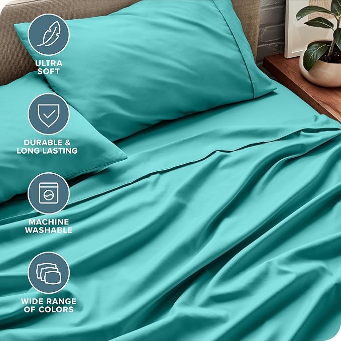 Bare Home King Sheet Set - Luxury 1800 Ultra-Soft Microfiber King Bed Sheets - Double Brushed - Deep Pockets - Easy Fit - 4 Piece Set - Bedding Sheets & Pillowcases (King, Turquoise)