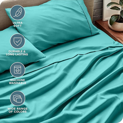 Bare Home Split King Sheet Set - 1800 Ultra-Soft Microfiber Bed Sheets - Double Brushed - Deep Pockets - Easy Fit - 5 Piece Set - Bed Sheets & Pillowcases (Split King, Turquoise)
