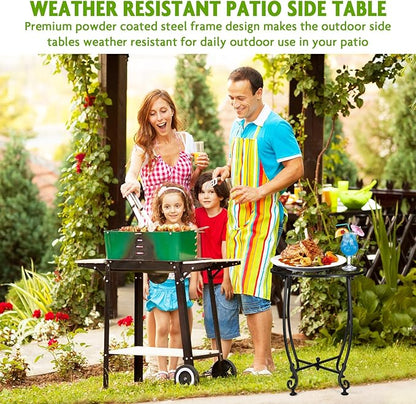 2 Pack Outdoor Side Table for Small Spaces, 14 Inch Patio Side Table,Plant Stand,Round Metal End Table Anti-Rust Waterproof Accent Table for Patio,Yard Porch Balcony Garden
