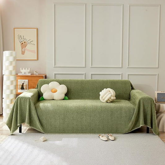 STACYPIK Matcha Green Sofa Cover Christmas Chenille Couch Covers Herringbone Sofa Covers for 3 Cushion Couch Thick Couch Covers Blanket Wear-Resistant Furniture Cover for Kids Dogs Decor-91X150IN