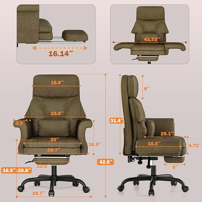 ELABEST C39 Cross Legged Office Chair with Footrest & Convertible Armrests - Pet-Friendly XL Home Desk Chair, Ergonomic Recliner with Lumbar Pillow, Criss Cross Design, Big and Tall Executive Chair