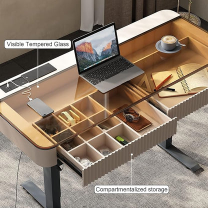 Lartis Office Desk, Electric Computer Lift Table Standing Desk with Drawer Charging USB Port, Home Office Laptop Table with Drawer