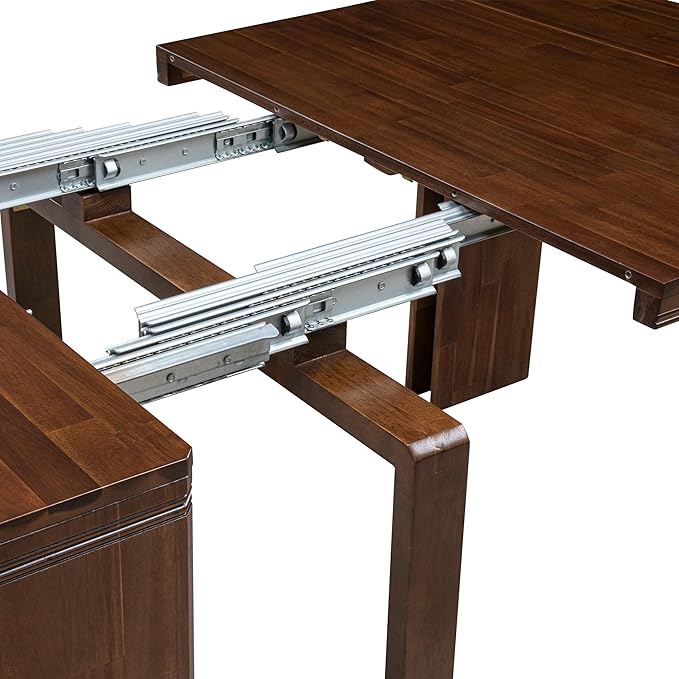 X02DA-2C8-12 6-Pc Dining Set Includes an Extendable Rectangle Kitchen Table, 1 Coffee Table, 2 Polyester Dining Chairs and 2 Modern Benches, 39x120 Inch, Antique Walnut