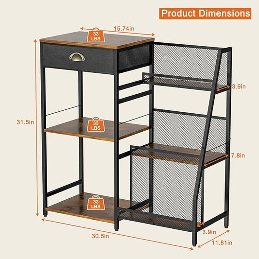 Liquor Cabinet Bar for Home with Drawer, 3-Tier Wine Rack Freestanding Floor and Wine Shelf with Step Design for Whiskey, Spirits, Vintage Mini Bar for Kitchen Apartment