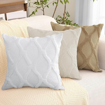 decorUhome Throw Pillow Covers 24x24 Inch Set of 2, Soft Plush Faux Fur Wool Khaki Couch Pillow Covers, Decorative Neutral Pillow Cases for Bed Sofa Living Room Home Decor