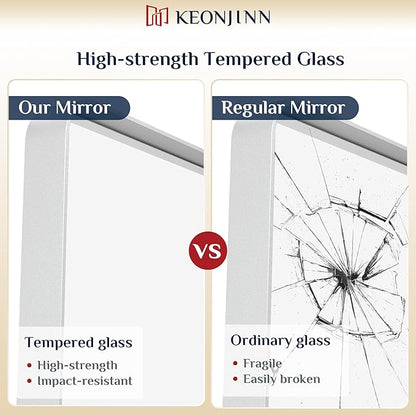 Keonjinn White Bathroom Mirror for Over Sink, 24 x 32 Inch Metal Framed Bathroom Vanity Mirrors for Wall, Rounded Corner Rectangle Farmhouse Mirror, Anti-Rust, HD Tempered Glass(Horizontal/Vertical)