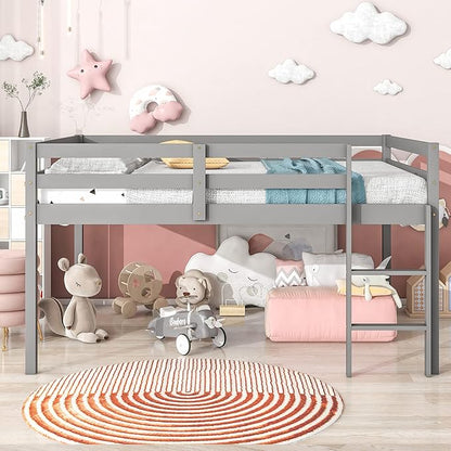 HomSof Full Loft Bed with Guard Rail & Ladder,No Box Spring Needed,Easy Assembly,Grey