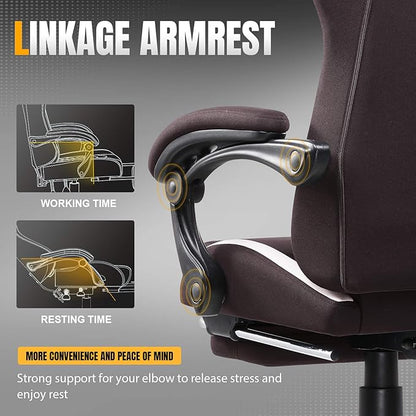 GTRACING Gaming Chair with Foot Rest & Pocket Spring Cushion, Breathable Fabric for Home Office Desk, Ergonomic High Back Computer Chair with Headrest & Lumbar Support, Brown