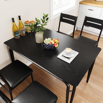 5 Piece Dining Table Set for 4, Compact Square Table Chairs, Sturdy MDF Top, Metal Frame, Space-Saving Breakfast Set for Kitchen, Apartment, Office, Easy Assembly Wipe-Clean