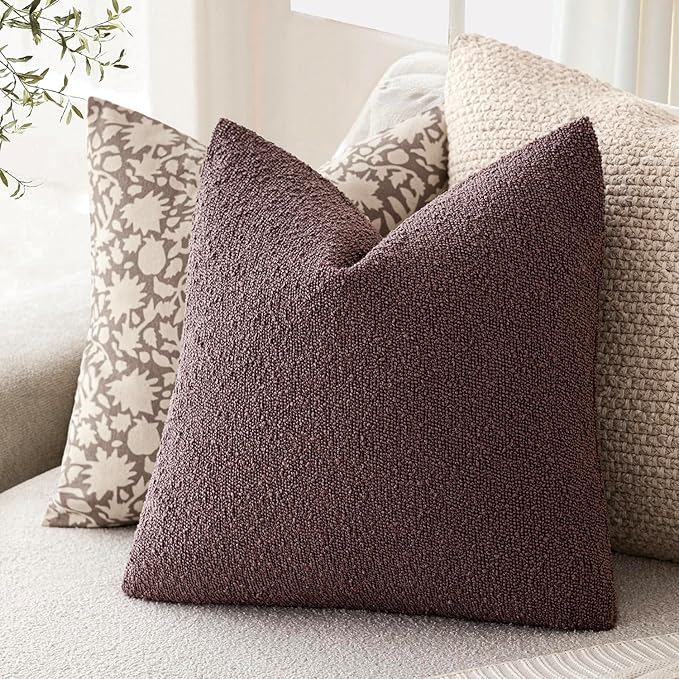 Foindtower Pack of 2 Textured Boucle Throw Pillow Covers Accent Solid Decorative Pillow Cases Cozy Woven Couch Cushion Case for Chair Sofa Bedroom Living Room Home Decor 20x20 Inch Dark Purple