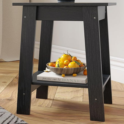 End Table with Double Storage Shelves, Small Space Side Table for Farmhouse Bedroom, Studio Apartment, Entryway， Brown