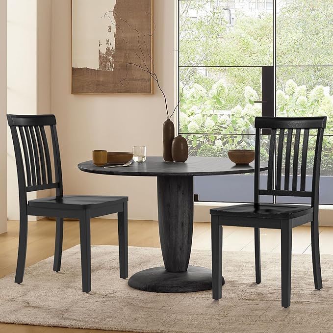 COLAMY Wooden Dining Room Chairs Set of 6, Spindle High Back Windsor Kitchen Side Chair, Farmhouse Dining Chairs for Kitchen, Dining Room, Black