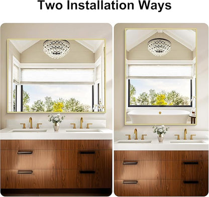 KOCUUY Gold Bathroom Mirror, 48"x36" Large Rectangular Mirror with Metal Frame, Gold Vanity Mirror with Modern Design for Bathroom, Living Room, Farmhouse, Entryway, Hang Horizontal/Vertical