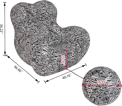 Bean Bag Chair - Memory Foam Bean Bag Chair for Adults, Comfy High-Resilience Single Sofa, Small Space Floor Chair, Chaise Lounge for Living Room, Bedroom (Black White, Ball)