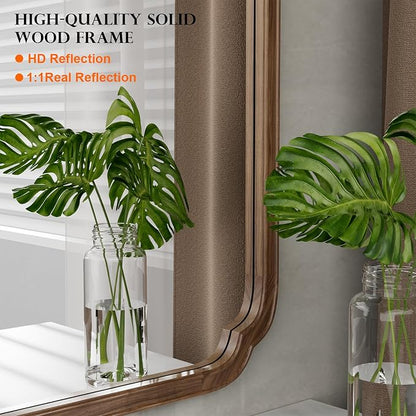 WallBeyond Wood Bathroom Mirror for Wall Mounted with Rounded Corner Wood Frame for Entryway, Living Room or Bedroom Home Decor Vertical or Horizontal Hanging [24" x 36" Walnut Color]