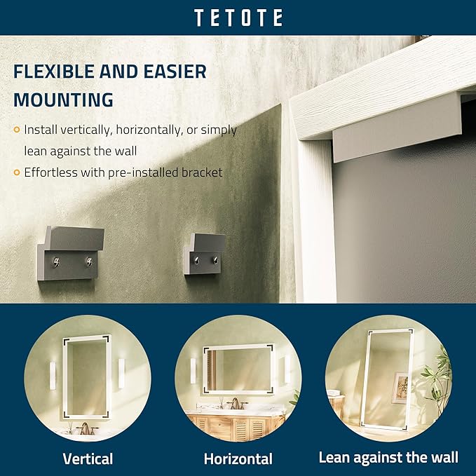 TETOTE 18 x 26 White Wood Mirror for Bathroom Wall/Bedroom/Living Room/Entryway Farmhouse Rustic Wall Mirror Waterproof (Horizontal/Vertical Mounted)