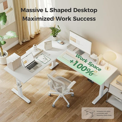 Agilestic 63 x 55 Inch L Shaped Standing Desk Adjustable Height, Corner Standing Desk, Sit Stand Up Computer Table, Splice Board, White