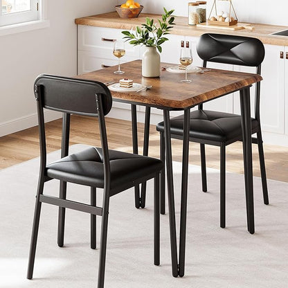 IDEALHOUSE Dining Table Set for 4, Kitchen Table with Upholstered Chairs for Kitchen Room and Small Spaces (Retro, Table with 2 Upholstered Chairs)