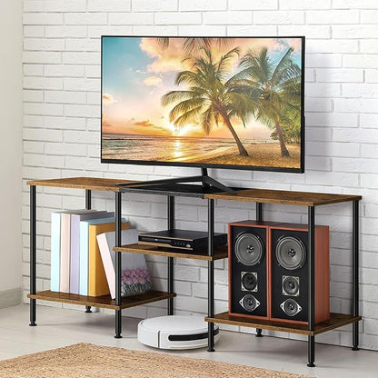 OYEAL TV Stand for 50 inch TV Rustic TV Stand for Bedroom with Storage Shelves, Small Entertainment Center TV Console Table for Living Room, Rustic Brown